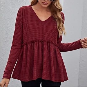 Waffle Knit Peplum Top